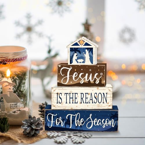 Britimes Tiered Tray Decor Set, 4 Pack, Wooden Table Sign, Nativity Scene - style: Jesus Religious