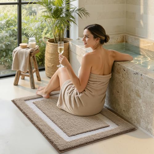LUMI Bathroom Rug, Non Slip Absorbent Bath Mat, Khaki, 24"x36" - color: Khaki, size: 24"x36"