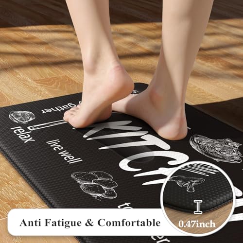 KIMODE Kitchen Mats 2PCS,Cushioned Anti Fatigue Farmhouse Kitchen Rugs Mats - color: Kitchen/Black, size: 47"L x 17.3"W x 0.47"Th + 29"L x 17.3"W x 0.47"Th