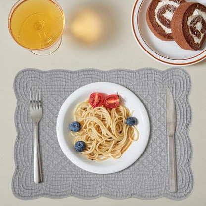 HOMBYS Quilted Placemats Set of 6 Washable-13x18 inches Rectangular Placemats for Kitchen Table-100% Cotton Fabric Rectangular Table Mats, (Dark Grey) - color: Dark Grey