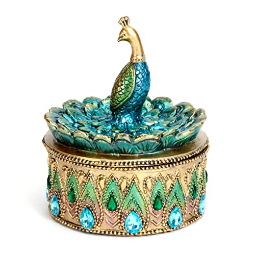 Bits and Pieces Peacock Jewelry Box Small Trinket Box