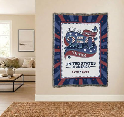 Pure Country Weavers America Celebrating 250 Blanket - Gift America 250th Anniversary Tapestry Throw Woven from Cotton - Made in The USA (72x54) - color: America Celebrating 250, size: 72x54