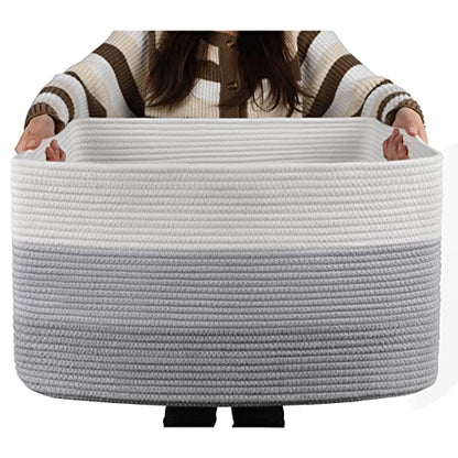 OIAHOMY Blanket Basket Laundry Basket Dog Toy Basket 75L Gradient Grey - color: Gradient Grey, size: 22”x17”x12”