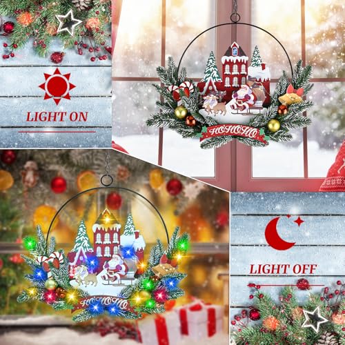 Pre-Lit Christmas Wreath for Front Door, Lighted Witch with 6H On/18H Off - color: Santa Claus-multicolor