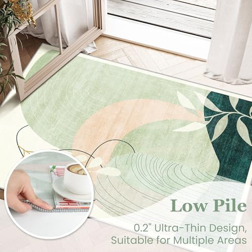 MUJOO 3x5 Rug Washable Area Rugs Low Pile Non Slip Mid Century Modern - color: Green（modern）, size: 3' x 5' (Rectangular)