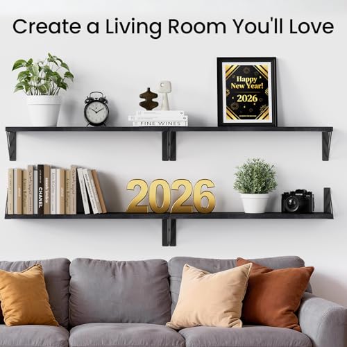 BAYKA 22.4 Inch Long Wall Mounted Floating Shelves (Black, Set of 4, 22.4") - color: A. Black Board & Black Brackets, size: 22.4 inches Uniform