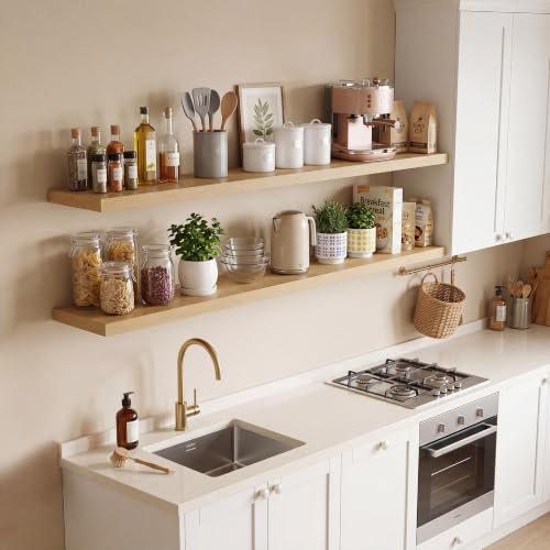 Vivelove 10 Inch Deep Floating Shelves 40” Set of 2, Oak - color: Oak, size: 40”wx10.2”dx1.5”h