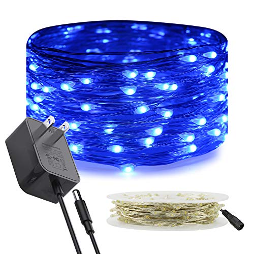 RUICHEN Fairy Lights Plug in, Silver Wire 33 Ft 100 LED String Lights, Blue - color: Blue