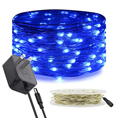 RUICHEN Fairy Lights Plug in, Silver Wire 33 Ft 100 LED String Lights, Blue - color: Blue