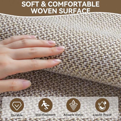 Kitchen Rugs Set of 2 PCS Non Slip Washable Brown 17"x30"+17"x47" - color: Brown, size: 17"x30"+17"x47"
