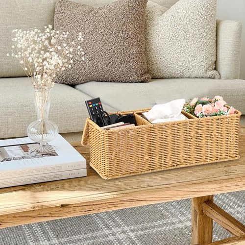 Sumnacon Wicker Storage Basket with Lid, Rectangle Bathroom Narrow Baskets - color: Yellow
