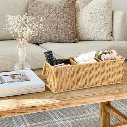 Sumnacon Wicker Storage Basket with Lid, Rectangle Bathroom Narrow Baskets - color: Yellow