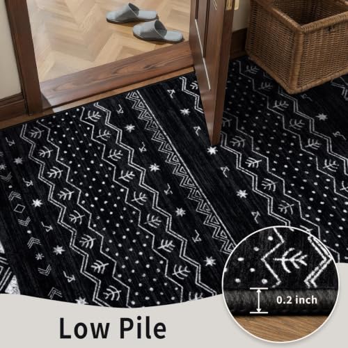SERISSA 2'6"x8' Washable Non-Slip Boho Runner Rug for Hallway - color: Black, size: 2'6" x 8' (Runner)