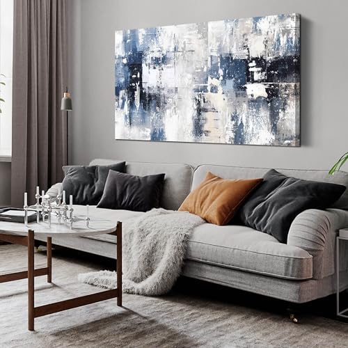 Prepeyssee White and Blue Abstract Canvas Wall Art for Living Room Bedroom Home Office Large Modern Grey Abstract Canvas Prints Picture Ready to Hang Size 24x48 - color: white, size: 24"L x 48"W