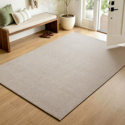Sunfly 4x6 Washable Area Rug with Non Slip Rubber Backing Beige - color: Beige, size: 4' x 6' (Rectangular)