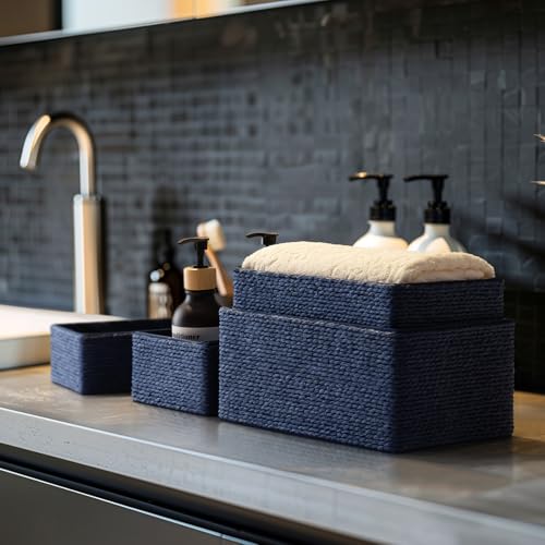 LA JOLIE MUSE Bathroom Basket Organizers, Paper Rope Storage, Blue 4 Pack - color: Navy Blue