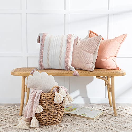 blue page Boho Pink Pillow Covers 20x20 Inch Tufted Tassel Square Throw - size: 20" x 20" (Pack of 1)