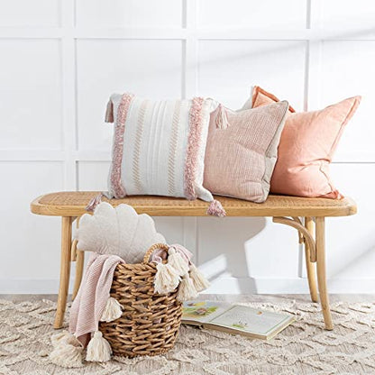 blue page Boho Pink Pillow Covers 20x20 Inch Tufted Tassel Square Throw - size: 20" x 20" (Pack of 1)