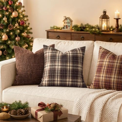 MIULEE Tartan Plaid Throw Pillow Covers Fall 20x20 Inch Coffee Brown - color: Coffee, size: 20" x 20" (Pack of 2)