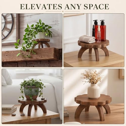 Novabright 2 Pcs Scalloped Short Plant Stand Small Wood Plant Stool Riser