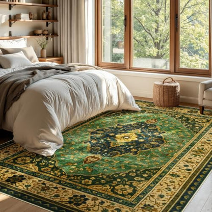 Joydeco Large Area Rugs for Living Room, Boho Non Slip Bedroom Rugs 8x10 - color: Green/Beige, size: 8' x 10' (Rectangular)