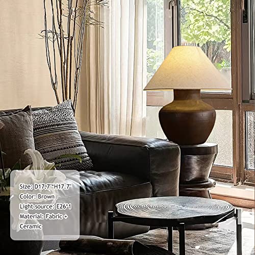Farmhouse Ceramic Table Lamp Rustic Clay Pot Table Lamps Brown Ceramic Lamp Body with White Drum Shade Decor Bedside Nightstand for Living Room Bedroom House