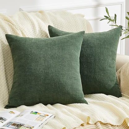 GAWAMAY Dark Green Chenille Throw Pillow Covers 18x18 Set of 2 for Couch - color: Dark Green, size: 18" x 18" (Pack of 2)