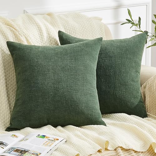 GAWAMAY Dark Green Chenille Throw Pillow Covers 20x20 Set of 2 for Couch - color: Dark Green, size: 20" x 20" (Pack of 2)