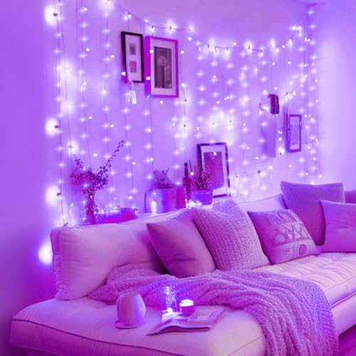 Minetom Halloween Curtain Lights, 300 LEDs Twinkle Fairy Lights, 8 Modes - color: Purple, size: 1 Pack
