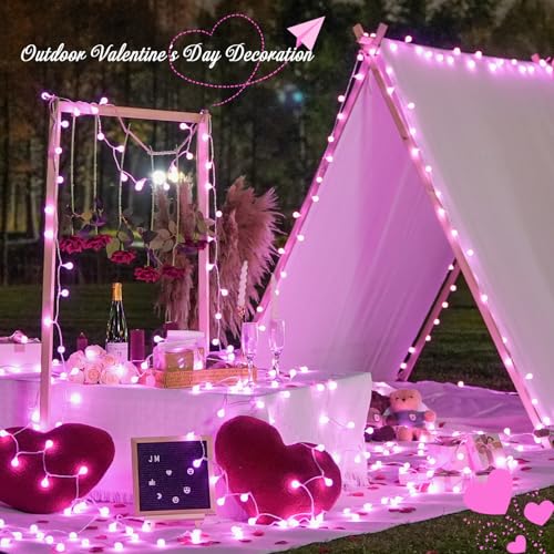 JMEXSUSS 33 ft 100 LED Globe Pink Christmas String Lights Indoor - color: Pink, size: 100 LED Plug