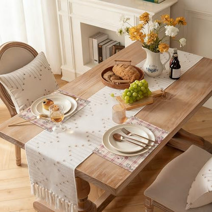 Placemats Set of 6, Cute Flowers Pink Linen Placemats 12x18 Inch, Heat Resistant Table Mats, Washable Non Slip Place Mats for Dining Table Kitchen Home - color: Cute Flowers Pink