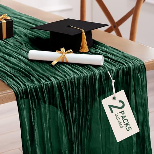 Pureegg 2 Pack Cheesecloth Table Runner 120 Inch Emerald Green - color: Emerald Green, size: 120" - 2 Packs