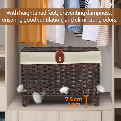 Wicker Storage Basket with Lid, 65L Shelf Basket with Removable Liner Bag - color: Brown, size: 65L