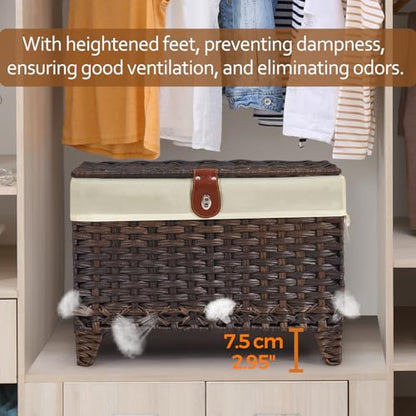 Wicker Storage Basket with Lid, 65L Shelf Basket with Removable Liner Bag - color: Brown, size: 65L