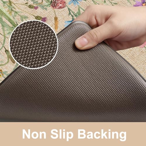 KIMODE Anti Fatigue Kitchen Mats, Brown Farmhouse Kitchen Rugs Sets of 2 - color: Floral/Brown, size: 47"L x 20"W x 0.47"Th + 32"L x 20"W x 0.47"Th