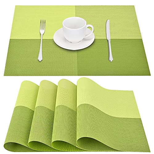 GIVERARE Placemats Set of 4, Heat-Resistant Woven Vinyl Placemat, Non-Slip Washable PVC Table Mat, Easy to Clean Premium Plastic Mats for Dining, Kitchen Table (Green) - color: Green