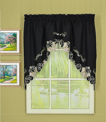 Today's Curtain Verona Reverse Embroidery Swag, 38", Black/Rose, 60" W X 38" L - color: Black/Rose, size: 60"W x 38"L (Pack of 1)