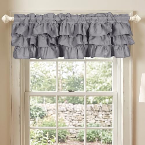 FUANGUI Ruffled Valance Curtain 42" W x 18" L Pleated Kitchen Valance - color: Grey, size: 42"W x 18"L (Pack of 1)