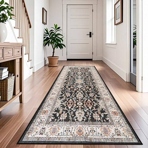 TOPRUUG 4x8 Hallway Runner Rug: Washable Non Slip Rug Black Vintage Mat - color: Black, size: 4' x 8' (Rectangular)
