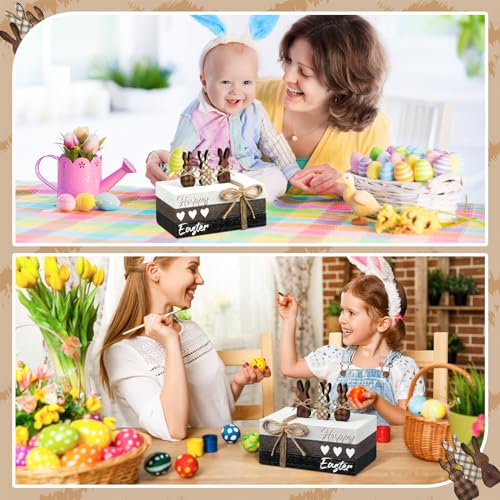 6 Pcs Easter Tiered Tray Decor Wooden Farmhouse Faux Stacked Books Easter Bunny Rabbit Decorative Table Centerpiece Block Signs for Party Home Kitchen Dining Table Decor - size: Happy Easter