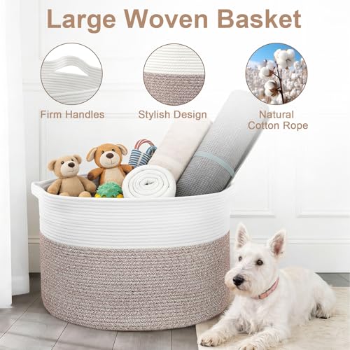 90L Large Blanket Basket Storage with Handles - White & Brown - color: Brown & White, size: 90L
