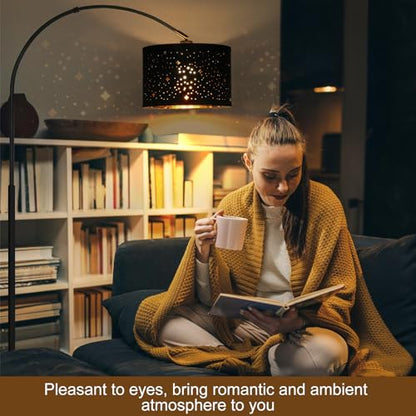 Dimmable Floor Lamp, Arc Floor Lamp with Adjustable Star Shade, Black - color: Black Base with Stars Shade