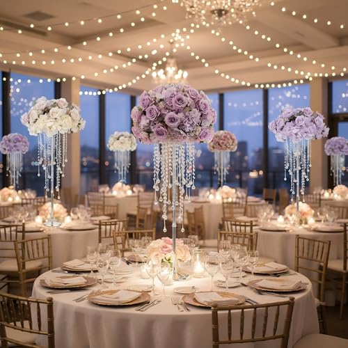 10pcs Crystal Centerpieces for Tables 21.65in Silver Flower Stand - color: Silver, size: 10×S