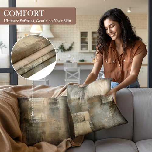Throw Pillow Covers 16x16 Brown Tan Gray Set of 4 - color: Brown Tan, size: 16" x 16" (Pack of 4)