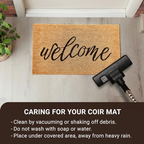 KANKUN Coco Coir Door Mat with Heavy Duty Backing, Welcome Doormat (17" x 30"), Doormat Entrance (Welcome3) - color: Welcome3