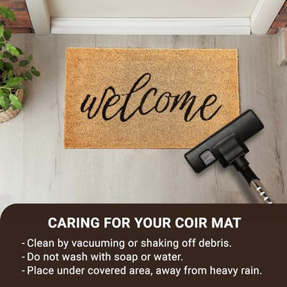 KANKUN Coco Coir Door Mat with Heavy Duty Backing, Welcome Doormat (17" x 30"), Doormat Entrance (Welcome3) - color: Welcome3