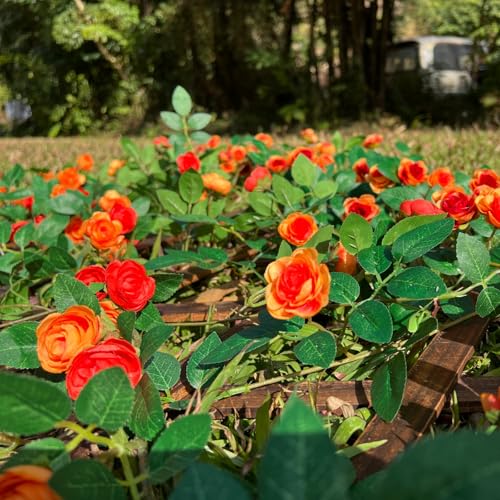 2X 6FT Fake Rose Garland, Flower Garland,Artificial Flower wild Rose Vine - color: Yellow-orange, size: 2
