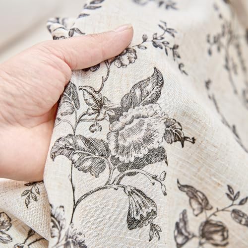 jinchan Linen Curtains 63 inch Black Floral Farmhouse Rod Pocket 2 Panels - color: Amlie Black, size: 50"W x 63"L (Pack of 2)