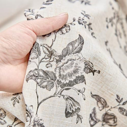 jinchan Custom Size Curtain Black Floral Linen Curtain Back Tab 1 Panel - color: Amlie Black, size: Custom