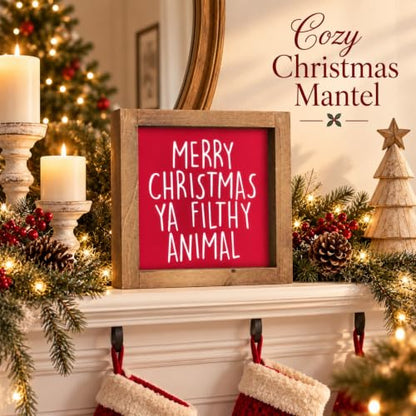 Merry Christmas Ya Filthy Animal Sign, Wooden Table & Wall Decor - color: red-4